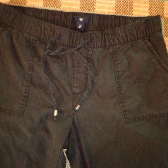 GAP Drawcord Waist Cropped Pants S Black Elastic Waist/Cuffs Pockets - Picture 5 of 14